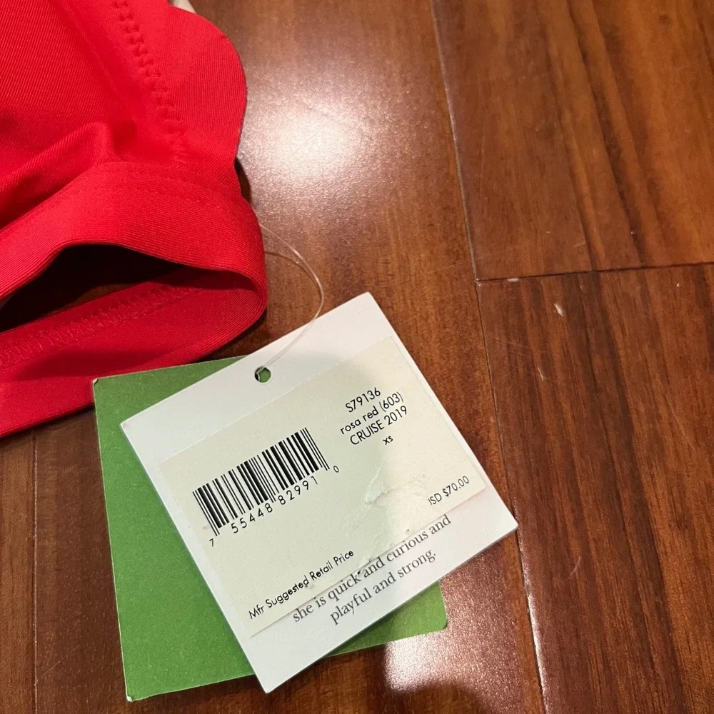 Kate Spade Red Bikini Top Rosa Scalloped Triangle Swim Halter Tie New Size XS
